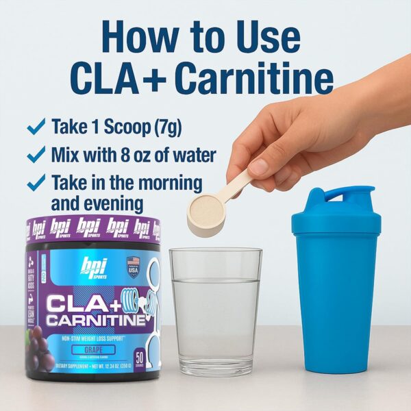 BPI Sports CLA + Carnitine – Conjugated Linoleic Acid – Performance, Lean Muscle – Caffeine Free – for Men & Women – Grape – 50 Servings – 12.34 Oz. (Packaging May Vary)