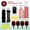 Portable Pickleball Set with Net | 4 USAPA Approved Carbon Fiber Paddles, Duffle Bag, Regulation Size Pickleball Net System, Assembly Manual, 8 Outdoor Balls, Court Marker Kit and Carry Bag