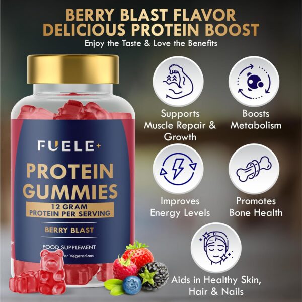 Whey Protein Gummies - Mixed Berry Flavour, 12g High Protein per Serving - Protein Powder Alternative, No Added Sugar, Vegetarian, Convenient Whey Protein Supplement, Muscle Recovery