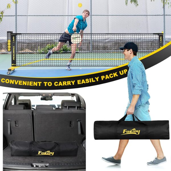 Pickleball Net with Wheels, Portable 2-in-1 Pickle Ball Net with Ball Collector,22FT Regulation Size & 11FT Half Court Size, Carry Bag, Steady Metal Frame for Outdoor Indoor Driveway