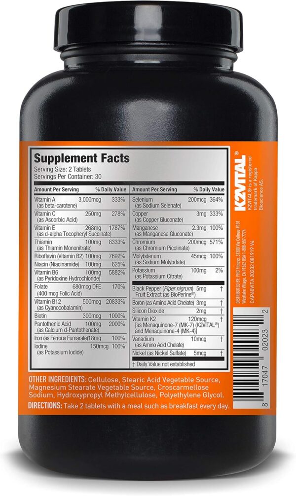 JYM Supplement Science Vita JYM Sports Multivitamin & Mineral Support, Vitamin A, C, B6, B12, E, K, Boron, Biotin, Potassium 60 Tablets