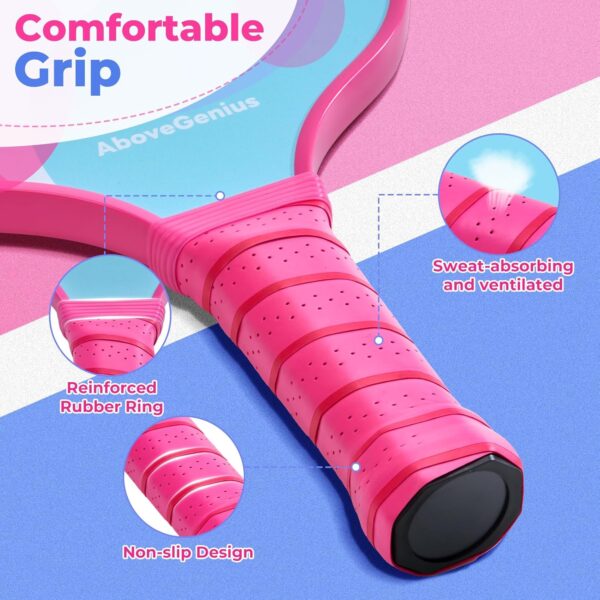81wnz3REMjL._AC_SL1500_.jpg Pink Pickleball Paddles Set of 2, Cute Lightweight Fiberglass Surface Rackets, 2 Indoor and Outdoor Balls, 1 Carrying Bag, Pickleball Gifts for Women, Beginners