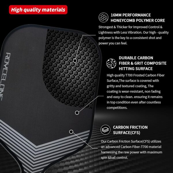 Pickleball Paddles Pickleball Rackets T700 Carbon Fiber Frosted Textured Surface 16mm Core for Beginners to Advanced Players Portable Bag USAPA Compliant Pickle Ball Paddle