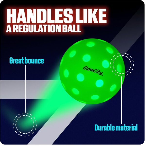 GlowCity LED Pickleball Set: Pack of 4 Glow in The Dark Pickleballs with 20 Hours of Glow Time - Great for Night Time Play