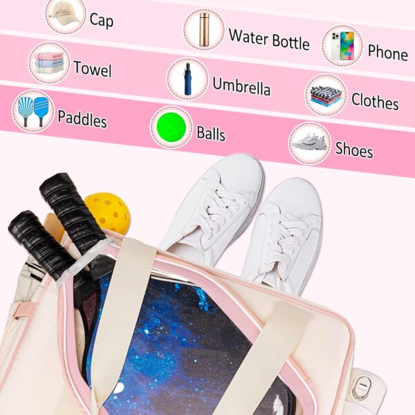 TuErcao Pickleball Bags for Women, Pickleball Gifts Cute Pickleball Paddle Bag for Men Tennis Tote Bag with Fence Hook Accessories