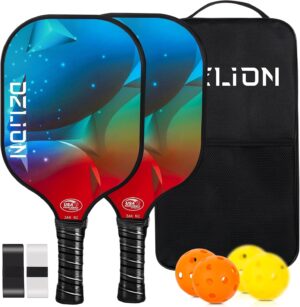 Pickleball Paddles Set of 2, Fiberglass Pickleball Paddles with 4 Pickleball Balls, 1 Carry Bag Lightweight Pickle Ball Rackets