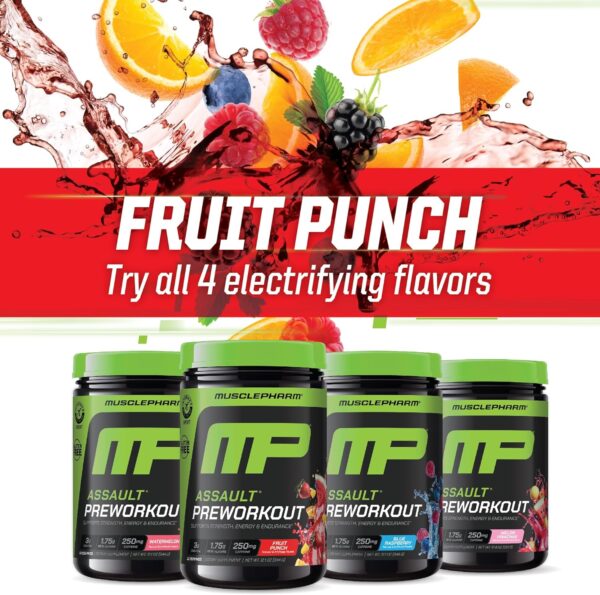 Muscle Pharm Assault Energy & Strength Pre Workout Powder for Men & Women with Beta Alanine, Caffeine, Creatine & Betaine Anhydrous, Pre-Workout Supplements, 30 Servings, Fruit Punch Flavor