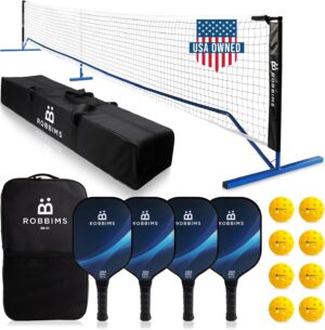 Portable Pickleball Set with Net | 4 USAPA Approved Graphite Paddles, Duffle Bag, Regulation Size Pickleball Net System, Assembly Manual, 8 Outdoor Balls and Carry Bag
