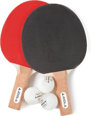 JOOLA Essentials Duel 2-Player Table Tennis Racket Set with 2 Ping Pong Paddles & 3 Balls - Pips Out Hardbat Ping Pong Rackets Great for All Playing Levels & Ages - White Ping Pong Balls