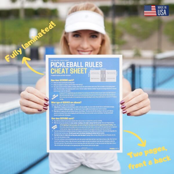 Pickleball Rules Cheat Sheet, The Perfect Courtside Reference, Made in USA, Includes Wallet Size and Sticker