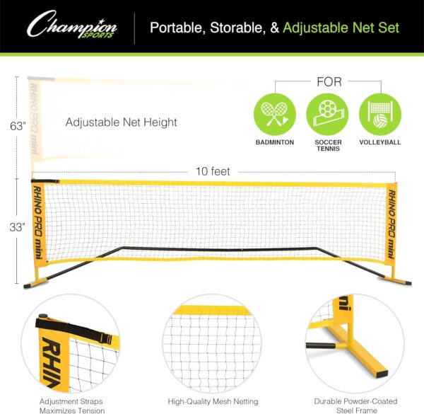 Champion Sports Adjustable Sport Net: Portable Sport Game Net for Volleyball, Tennis, Pickleball, and Badminton - Multiple Widths