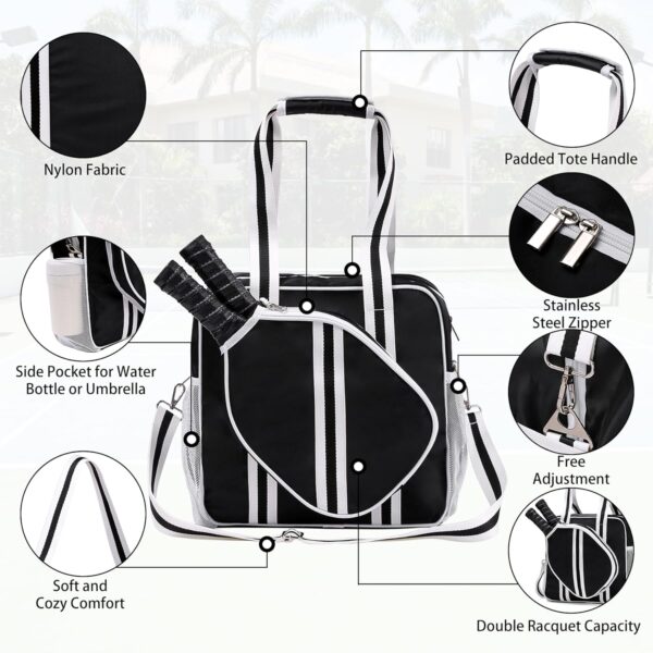 Pickleball Bag, Pickleball Tote Bag with Zipper & Adjustable Shoulder Strap