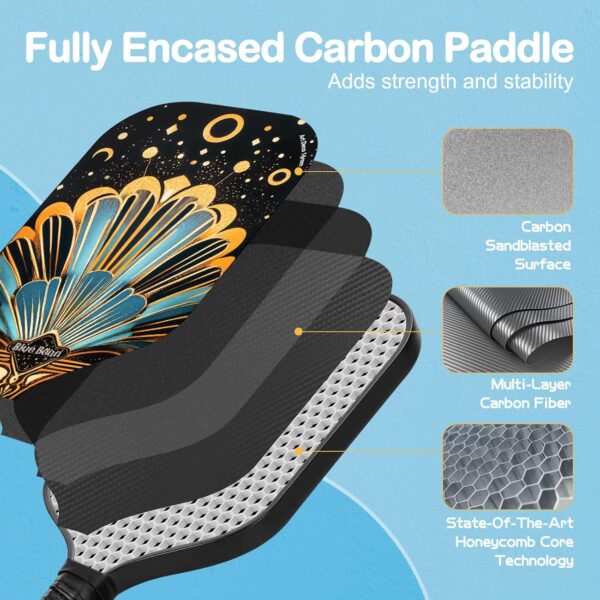 81yToOrM8kL._AC_SL1500_.jpg Pickleball Paddles,16MM Pickleaball Paddle with Carbon Fiber Sandblasted Finish&Polymer Honeycomb Core Provides Lighter Weight(8.11 Oz)&Higher Grit&Spin,BlueBean
