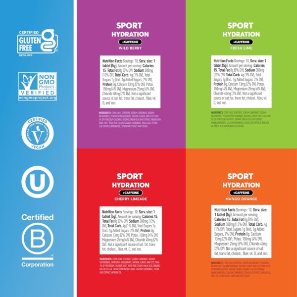 Nuun Sport Electrolyte Tablets with Caffeine from Green Tea Extract, Magnesium, Calcium, Potassium, Chloride & Sodium, Gluten Free & Vegan, Mixed Flavors, 4 Pack (40 Servings Total)
