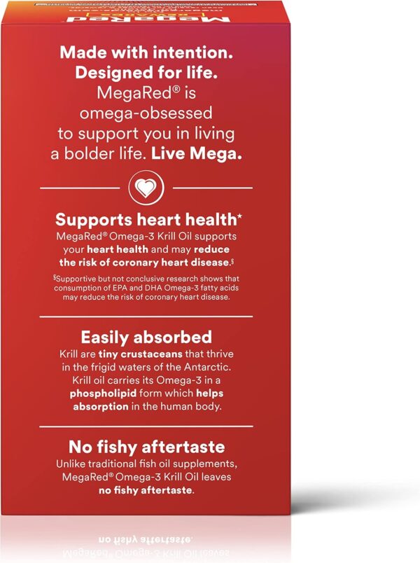 MegaRed Antarctic Krill Oil 500mg Omega 3 Fatty Acid Supplement, Extra Strength EPA & DHA Krill Oil Softgels (90cnt Box), Astaxanthin, Heart Health Supplement with No Fish Oil Aftertaste