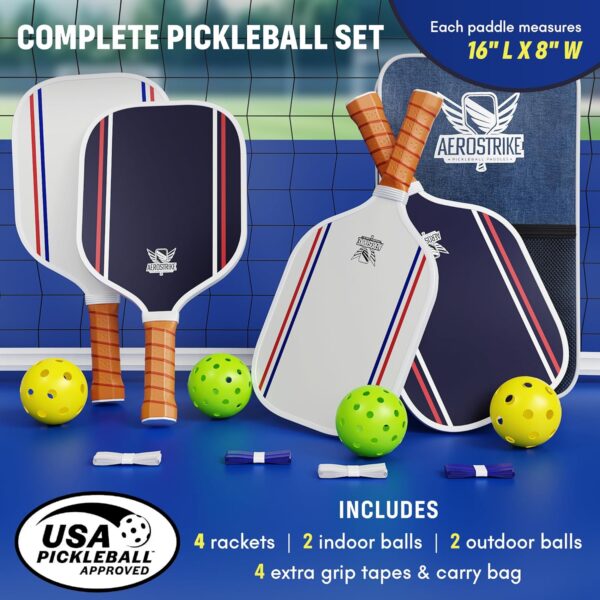 Lightweight Carbon Fiber Pickleball Paddles – USAPA-Approved Paddle Set with 4 x (Rackets, Balls, Grip Tapes) 1 Bag, Pickleball Rackets Gear for Beginners to Professionals