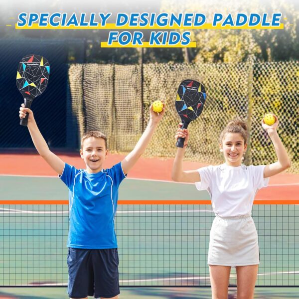 Family Pickleball Paddles Set of 4,Including 2 Kids Pickleball Paddles, 2 Adult Racket, 4 Balls, 1 Portable Carrying Bag, Sport Gifts for Kids, Women, Men, Beginner