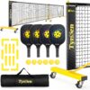 Pickleball Net Set, Pickleball Net on Wheels for Driveway Backyard, 22FT Regular Size, 4 Pickleball Paddles & 6 Balls, 12 Court Markers, 1 Carry Bag, Pickleball Set for Indoor Outdoor Play