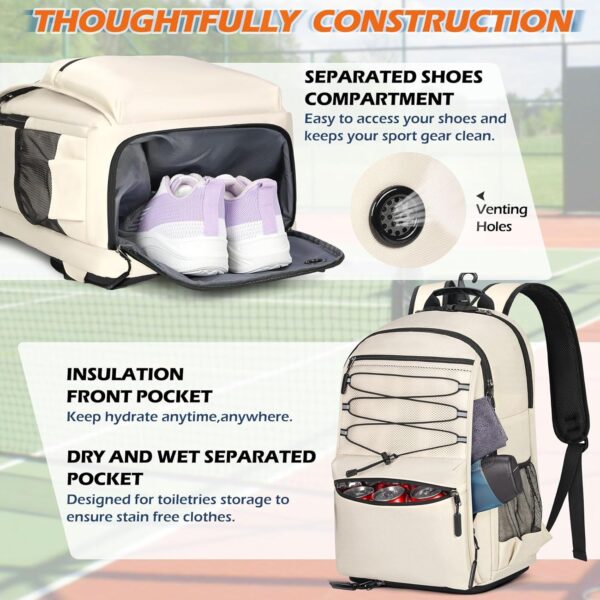 IGOLUMON Tennis Bag Tennis Backpack for Women and Men Racket Bags Holds 2 Racket Insulated Pocket Ventilated Shoe Compartment