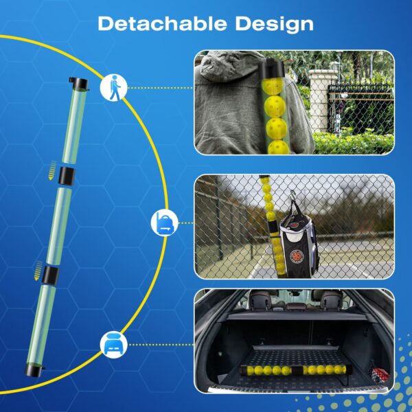 Pickleball Ball Retriever, Pickleball Picker Upper Holds 17 Balls, Pickleball Hopper with Shoulder Strap for Easy Pickup & Carrying, Detachable Pickleball Tube