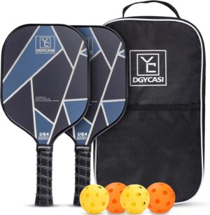 YC DGYCASI Pickleball Paddles Set of 2, USAPA Approved Carbon Fiber Surface Pickleball Set, Lightweight Pickle Ball Rackets 2 Pack, 2 Outdoor Pickleball, 2 Indoor Pickleball, 1 Pickleball Bag