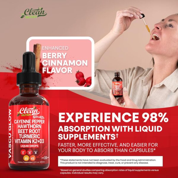 Clean Nutra Cayenne Pepper Drops Supplement Liquid + Hawthorn Berry, Vitamin D3 K2 Beet Root Powder, Ceylon Cinnamon, Turmeric Curcumin, Organic Panax Ginseng, Berberine Extract Organic