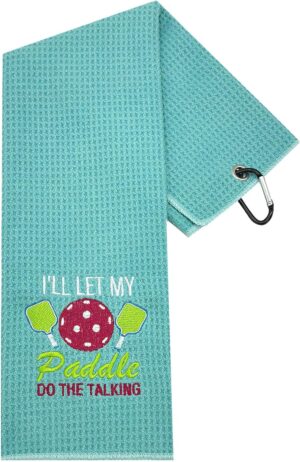 Pickleball Towels for Women, Microfiber Cotton Athletic Towels with Peg Embroidered Towel, Funny Gifts for Pickleball Lovers