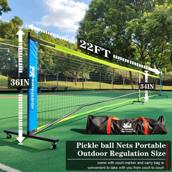 Hoverphenix Pickleball Net for Driveway, 22FT Regulation Size Pickleball Net with Paddles Set of 4, Pickleballs and Carry Bag for Outdoor Indoor Game