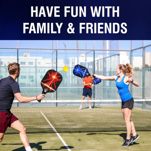 Pickleball Paddles Set - Lightweight Fiberglass Paddles (7.88 Oz) with Sweat-Absorbing Anti-Slip Grip - Complete Set with Balls, Cooling Towels, Grip Tape, Ball Retrievers & Durable Carry Bag