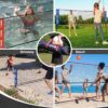 Badminton Sets for Backyards, Kids Volleyball Pickleball Combo Set with Net, Adjustable Width and Height (13.5ft/20ft Width x 7ft max Height) Portable Freestanding Rackets Set