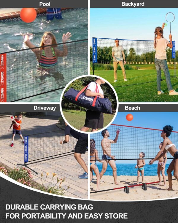 Badminton Sets for Backyards, Kids Volleyball Pickleball Combo Set with Net, Adjustable Width and Height (13.5ft/20ft Width x 7ft max Height) Portable Freestanding Rackets Set