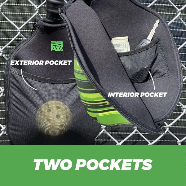 Neoprene Pickleball Paddle Cover - 2 Pockets - Fence Hook - Universal Size Case - Protective, Durable Sleeve - Protect Your Paddle from Scratches, Dings, Dents …