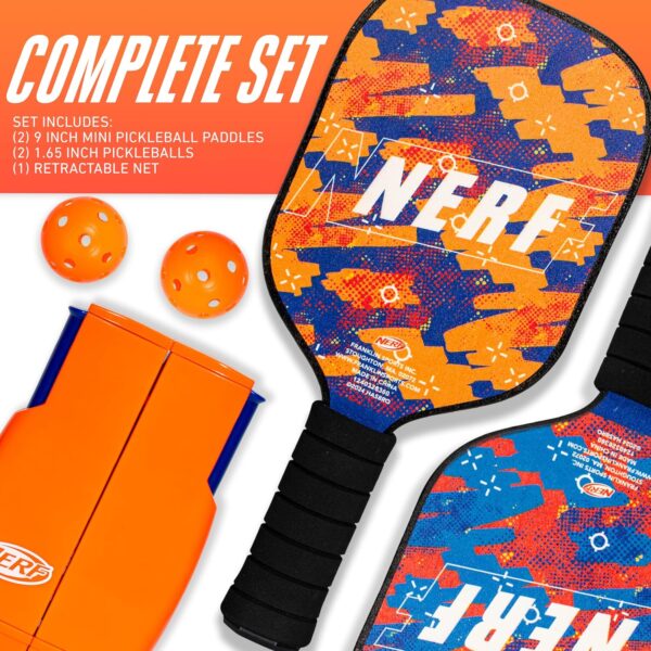 NERF Tabletop Pickleball Set - Mini Tabletop Pickleball Game - Retractable Net Up to 5 Feet - Fits Most Tables