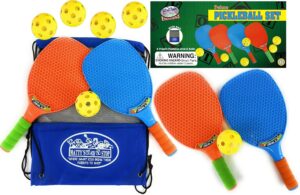 Matty's Toy Stop Deluxe Pickleball Set, Featuring 4 Plastic Paddles, 6 Pickleball Balls and Storage Bag
