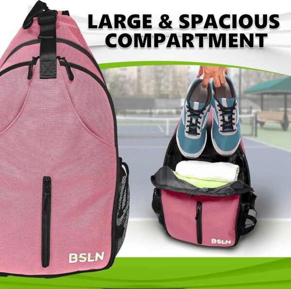 Pickleball Bag - Pickleball Bags for Women Men, Crossbody Sports Backpack – Adjustable Sling Bag with Hanging Fence Hook
