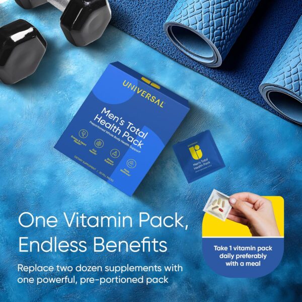 Men's Total Health Daily Vitamin Packs - 22 Essential Minerals & Vitamins for Men, All-in-One Multivitamin Supplement for Energy, Stress Support, Heart, Gut Health with Krill Oil, Adaptogens - 30 Pack