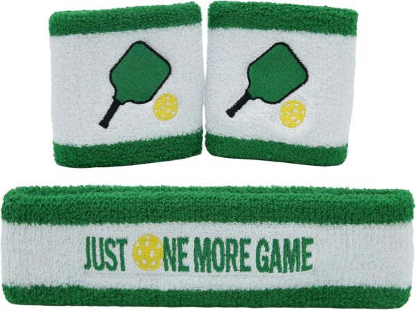 3 Pcs Pickleball Sweatband Set Men Women, Moisture Wicking Sweat Absorbent 2 Wristbands and 1 Headband for Basketball Tennis, Great Gift for Sports