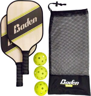Baden Pickleball Starter Set | Includes 2 Wood Paddles, 3 Pickleballs, and Mesh Carry Bag | Ideal for Beginners and Casual Play