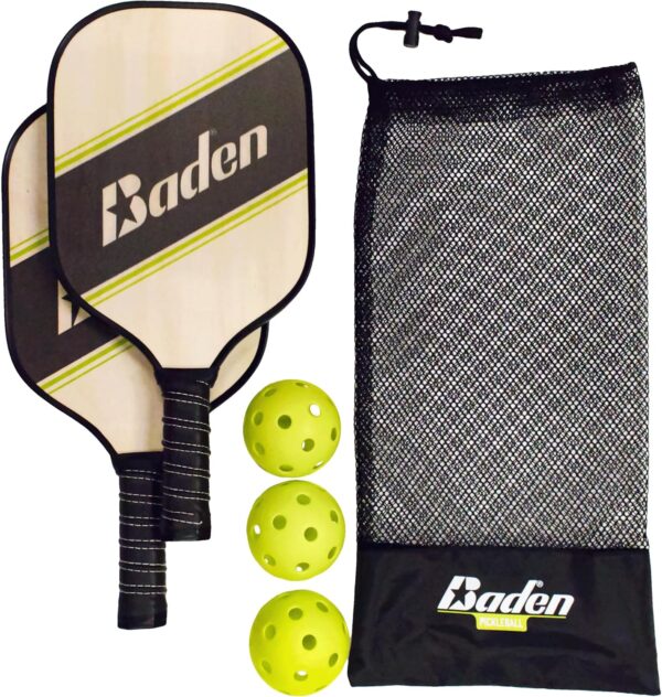 Baden Pickleball Starter Set | Includes 2 Wood Paddles, 3 Pickleballs, and Mesh Carry Bag | Ideal for Beginners and Casual Play