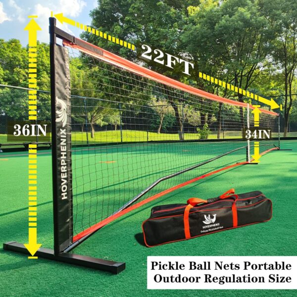 Pickleball Set with Net and Court Marker, 22 FT Regulation Size Pickleball Net System with Fiberglass Paddles Set of 4, Outdoor Pickleballs, Court Line Marker, Carry Bag for Driveway Backyards