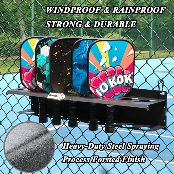 Pickleball Paddle Rack, 4/8/12-Paddle Holder, with Label to Track Next Up Players, Multiple Racks are Spliced to Achieve Expansion, Fence or Wall Mount, Steel, Black