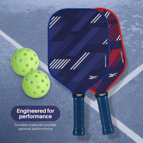 Reebok - Pickleball Set for 2 Players, Fiberglass Power Paddles with 13mm Polypropylene Core, Comfort Grip Handles, Aero Flight Balls, Ideal for Sports and Enthusiasts