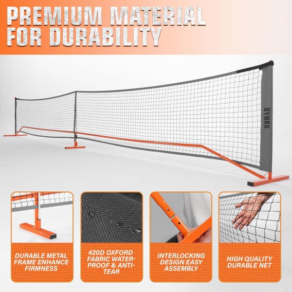 DYNAX Portable Pickleball Net - USAPA Official Size 22FT - Indoor/Outdoor Regulation - Full Court Size - Ideal Driveway Size Metal Frame - Portbale Design - Duffle Bag