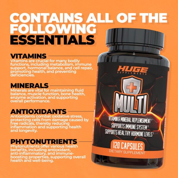 Huge Multi, Multivitamin for Men, High-Performance All-in-One Formula for Athletes & Bodybuilding, Vitamin & Mineral Replenishment, Supports Immune System & Healthy Hormone Levels (120 Capsules)