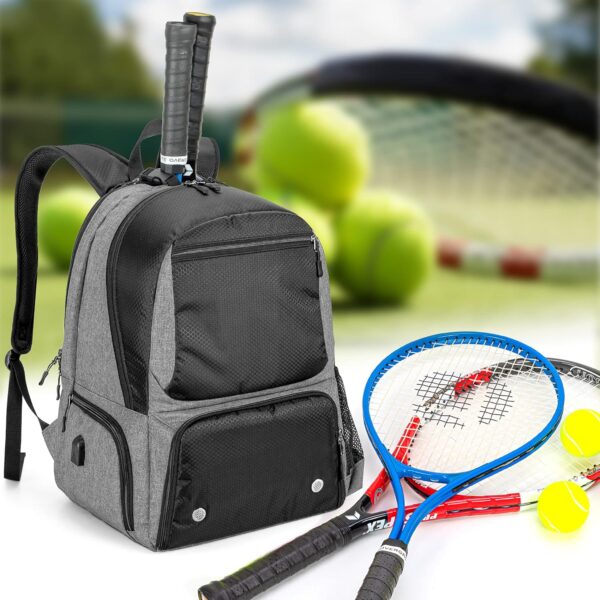 DSLEAF Tennis Backpack for 2 Rackets, Tennis Bag for Men/Women with Separate Shoe Space Hold A Pair of Shoes Up to US Mens 12and Multi-Pockets for Accessories