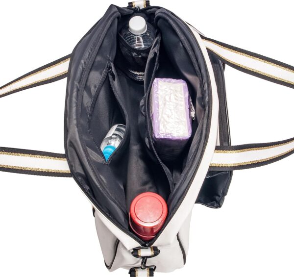 PU Leather Women Sports Shoulder Gym Bag Pickleball Duffle Bag Pickleball Tote Bag with Front Pocket for 2 Paddles, Inner Storage Pockets, Mesh Water Bottle Holder and Adjustable Shoulder Strap