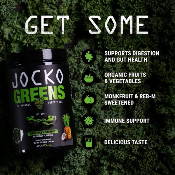 Jocko Fuel Daily Greens Powder - Premium Organic Greens Superfood Powder for Gut Health, Digestion, Bloating, Immune Support with Spirulina, Chlorella, Digestive Enzymes, & Probiotics - 30 Servings
