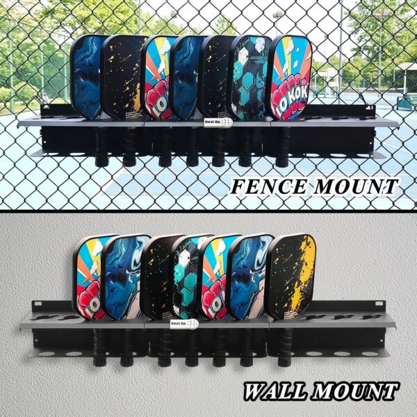 Pickleball Paddle Rack, 4/8/12-Paddle Holder, with Label to Track Next Up Players, Multiple Racks are Spliced to Achieve Expansion, Fence or Wall Mount, Steel, Black