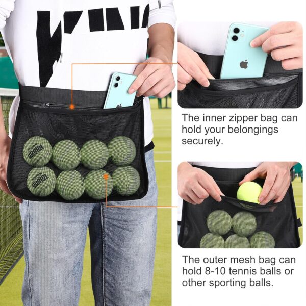 TOBWOLF Adjustable Tennis Ball Band Holder, Pickleball Waist Pouch, Mesh Hip Ball Bag Carrier, Fanny Pack Holding 8-10 Tennis or Pickleball for Cycling, Golf