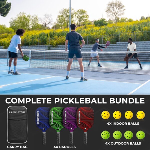 Fiberglass Pickleball Paddles Set of 4 with bag - Pickleball Racket for Adults Comfort Grip, Indoor Outdoor Pickle Ball Kit, Pro Beginner Gear for Training, Pickle Ball Paddle for Women Men